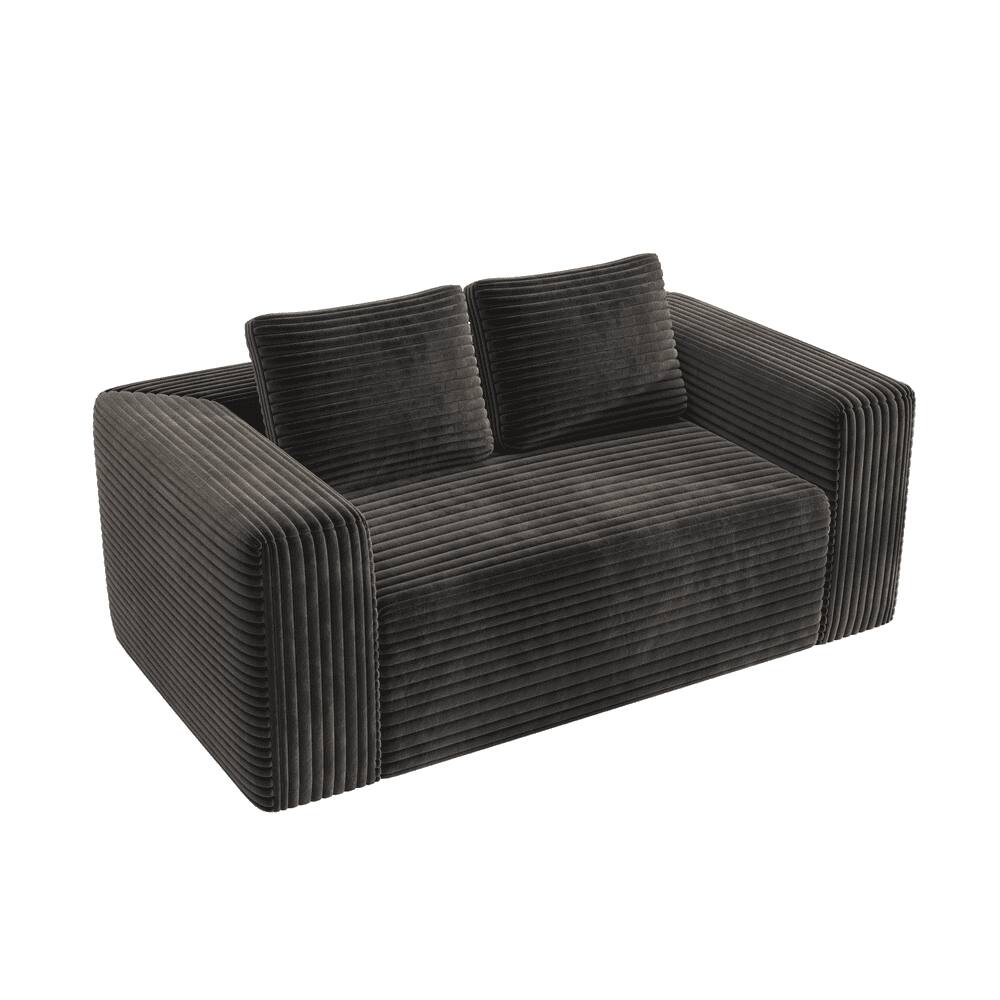 Back. Kadyn - 2-Seater Corduroy Memory Foam Floor Sofa in a Box, No Assembly for Living Room - Black.
