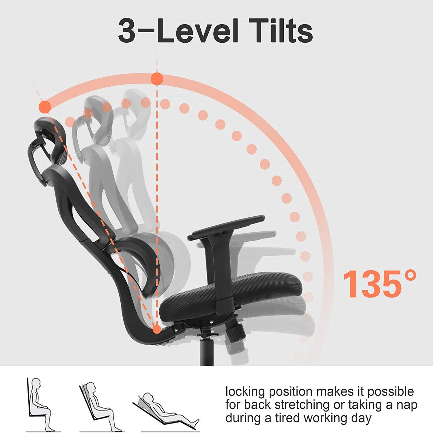 3-Level Tilts

135°

locking position makes it possible for back stretching or taking a nap during a tired working day