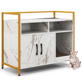 Pefilos - Hidden Cat Washroom with Double Doors and Scratch Cardboard- Cat Litter Box Enclosure , Hidden Cat Washroom - White