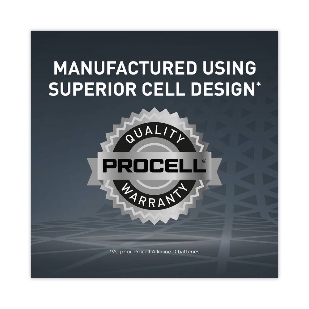 MANUFACTURED USING SUPERIOR CELL DESIGN*

QUALITY  
PROCELL®  
WARRANTY

*Vs. prior Procell Alkaline D batteries