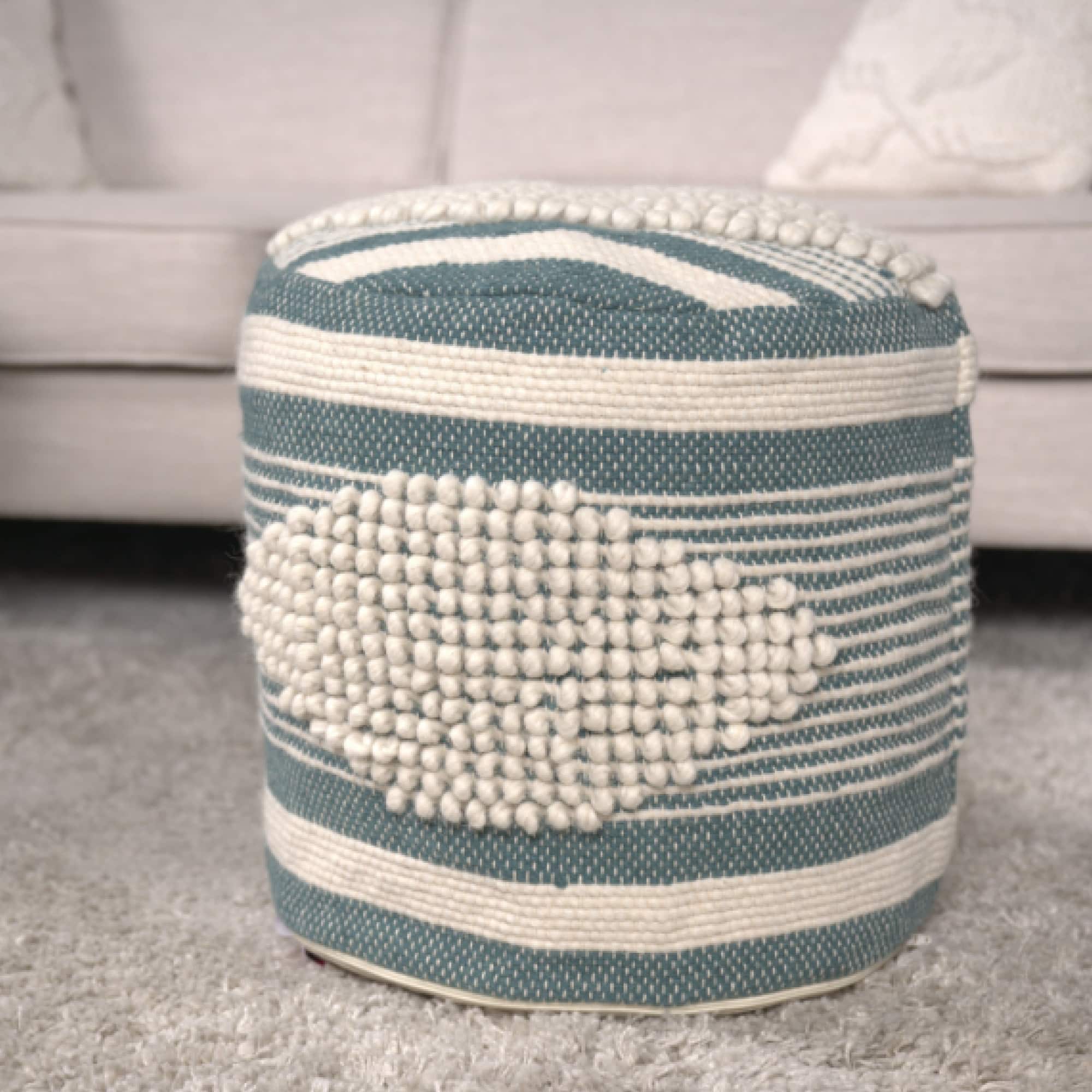 GOODSILO - Handcrafted Fabric Cylindrical Pouf with Stylish Design and Durable Construction - Teal