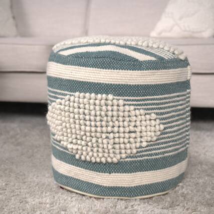 Front. GOODSILO - Handcrafted Fabric Cylindrical Pouf with Stylish Design and Durable Construction - Teal.