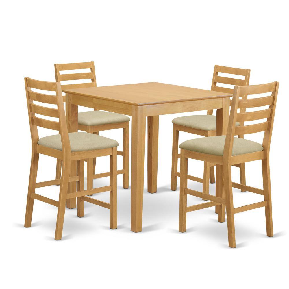 Back. East West Furniture - PBCF5-OAK-C 5 PC counter height Table and chair set - counter height Table and 4 dinette Chairs. - Oak.