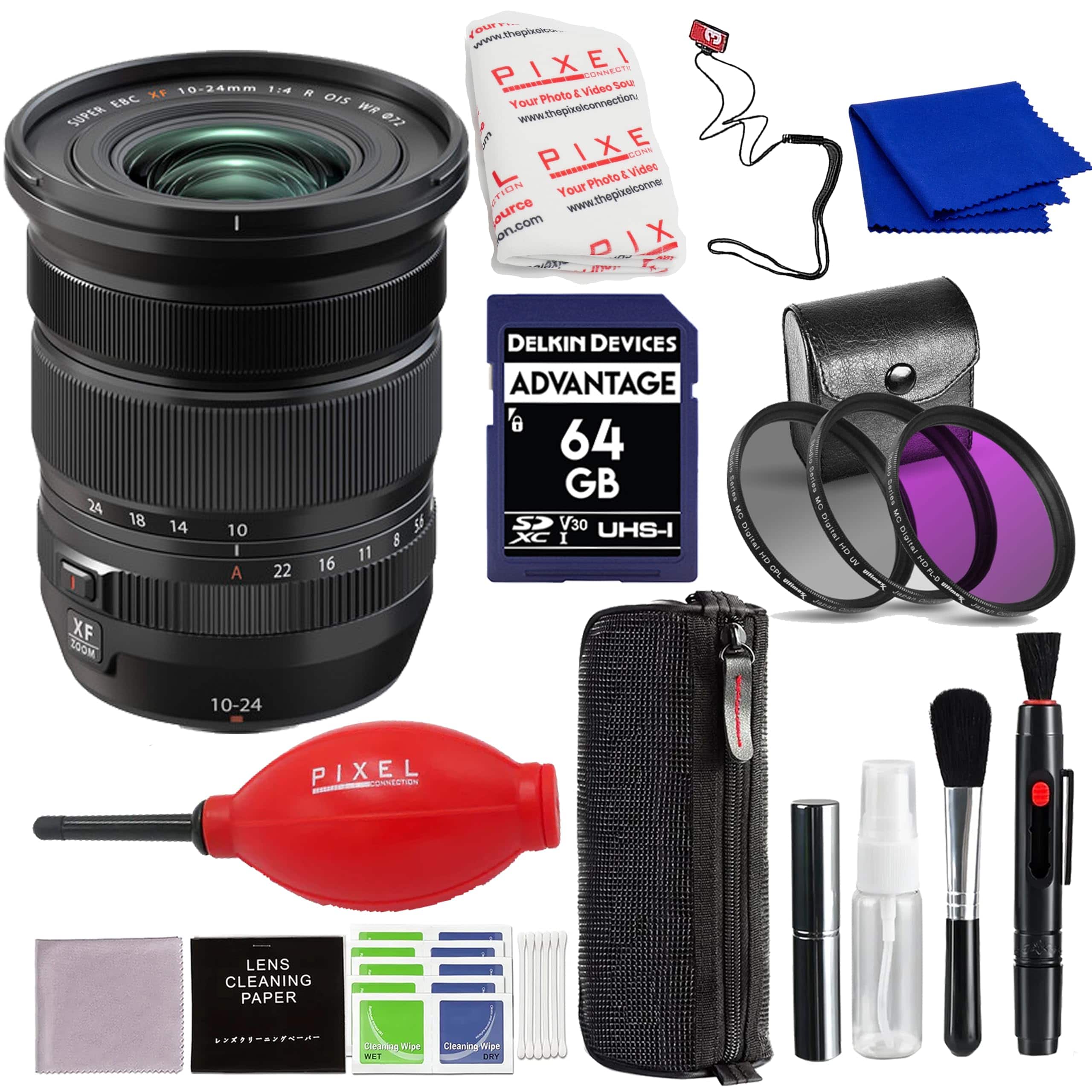 Fujifilm - XF 10-24mm f/4 R OIS WR Lens (Black) with Advance Accessories and Travel Bundle | Fuji XF 10-24mm - Black