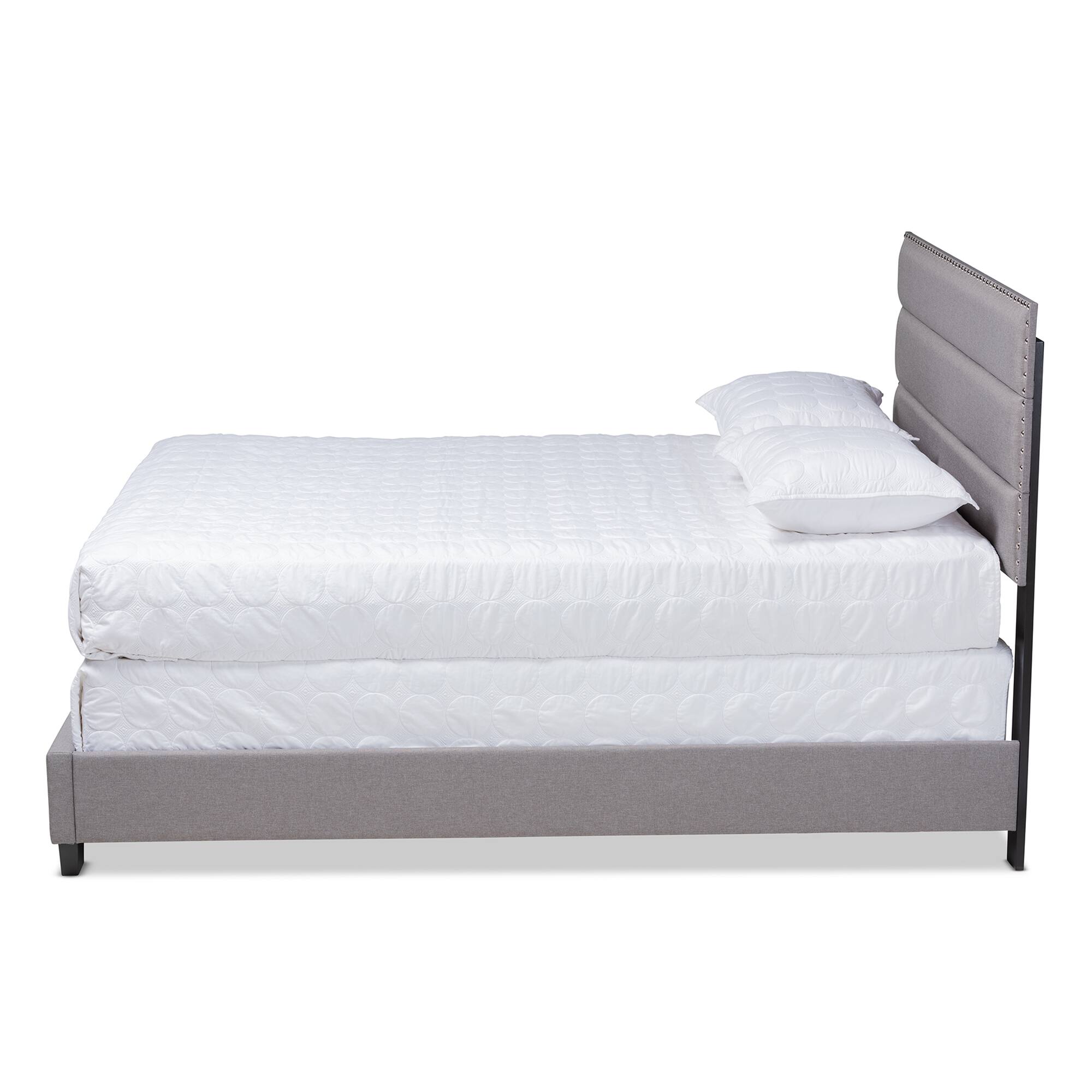 Angle. Baxton Studio - Ansa Modern and Contemporary Fabric Upholstered Bed - Grey/Black.