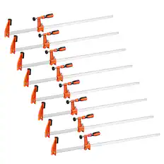 Front. VEVOR - Bar Clamps for Woodworking, 8-Pack, 36" Opening F Clamps, 600 lbs Load Limit, with Plastic Pad and Self-Locking Design - Orange;Black.