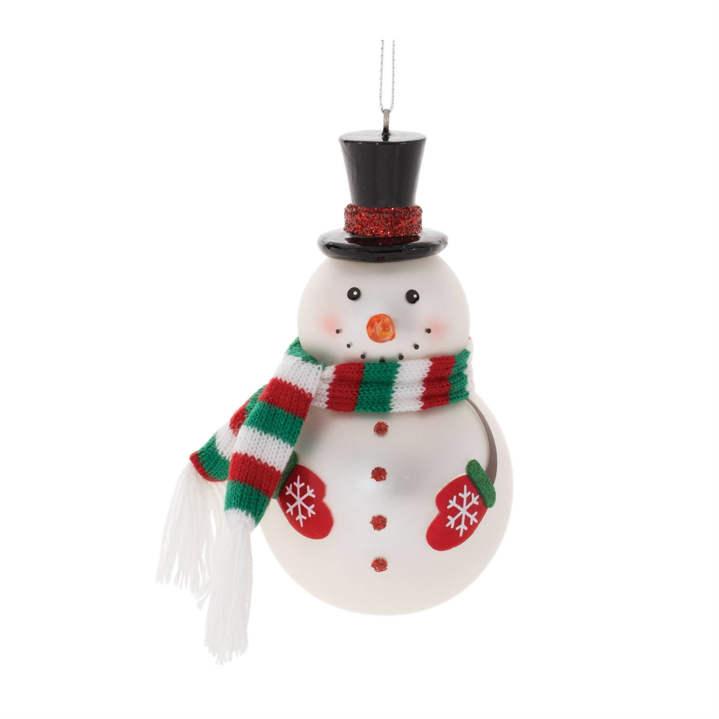 Back. BreeBe - Frosted Glass Snowman Ornament (Set of 6) - White, Green, Red.