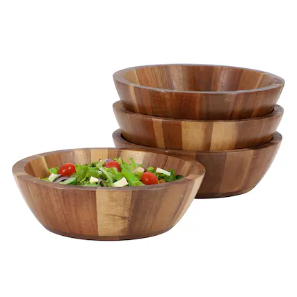 Front. MegaChef - MegaChef 4 Piece Acacia Wood 7 Inch Bowl Set - Brown.