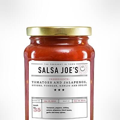 **The Freshest in Town**

**Salsa Joe's**

**Ingredients:**
- Tomatoes and Jalapenos
- Onions
- Vinegar
- Garlic
- Sugar

**Batch No:** 35

**Best By:** Jan 10, 2019

**Net Wt:** 10 oz

**Ingredients:**
- Tomatoes, peppers, chilies, onions, jalapenos, black beans, garlic, and many spices.