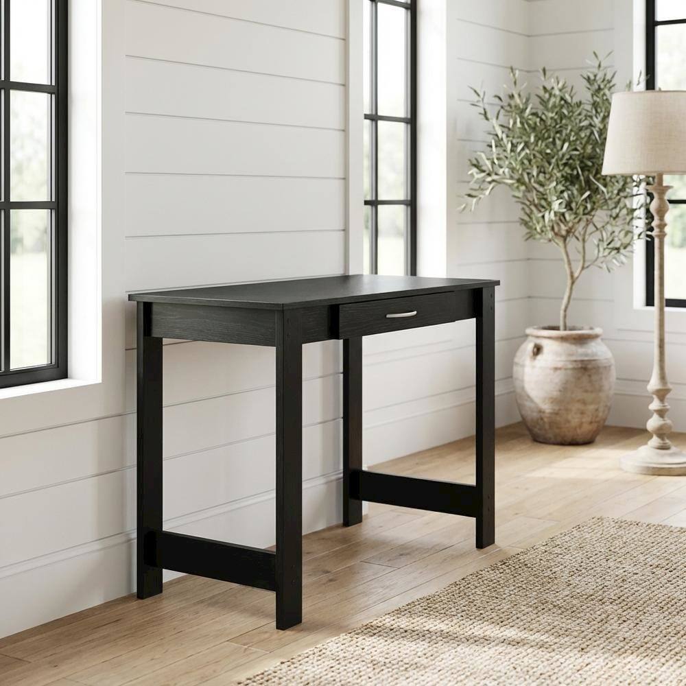 Angle. BisonOffice - Black JAYA Writing Desk with Drawer for Home Office and Study - Black.