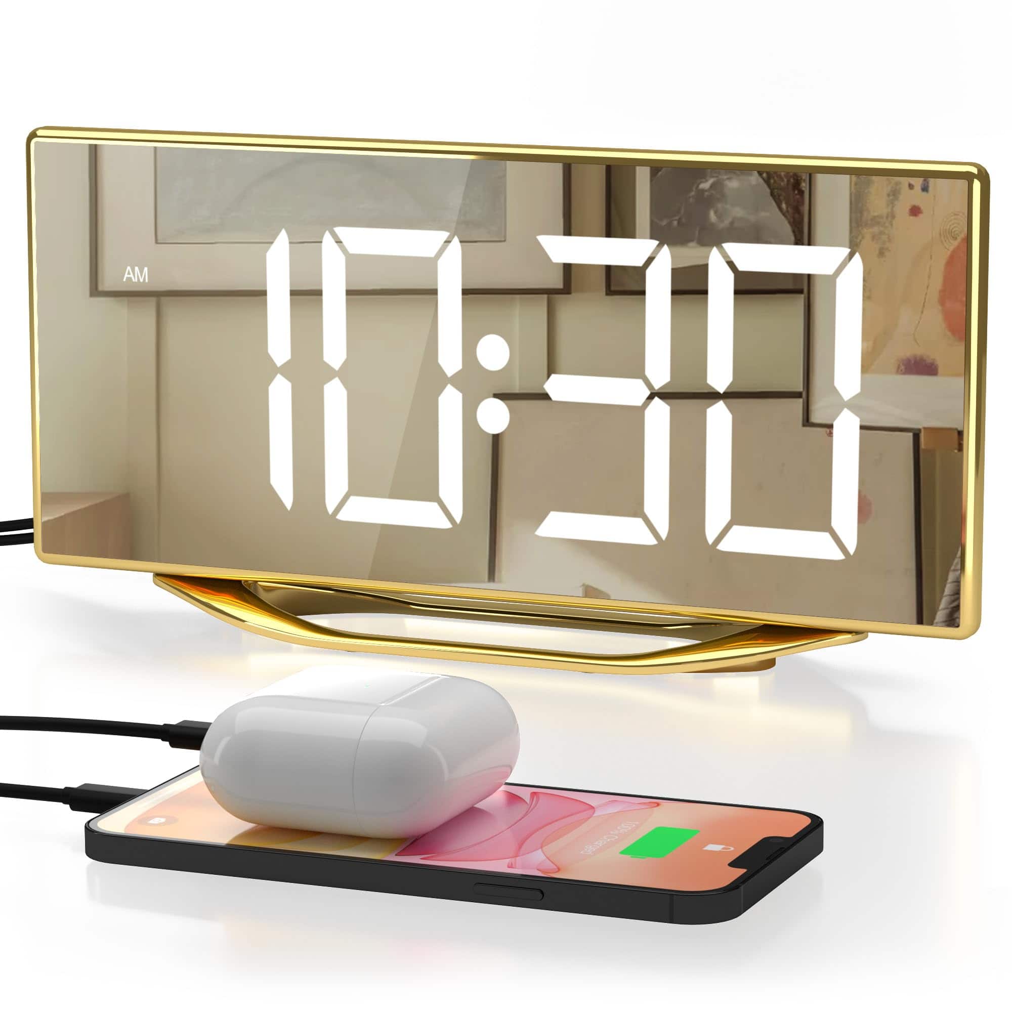 Dazzed Corner - Digital Alarm Clock, LED Desk Clock,12/24H - Gold