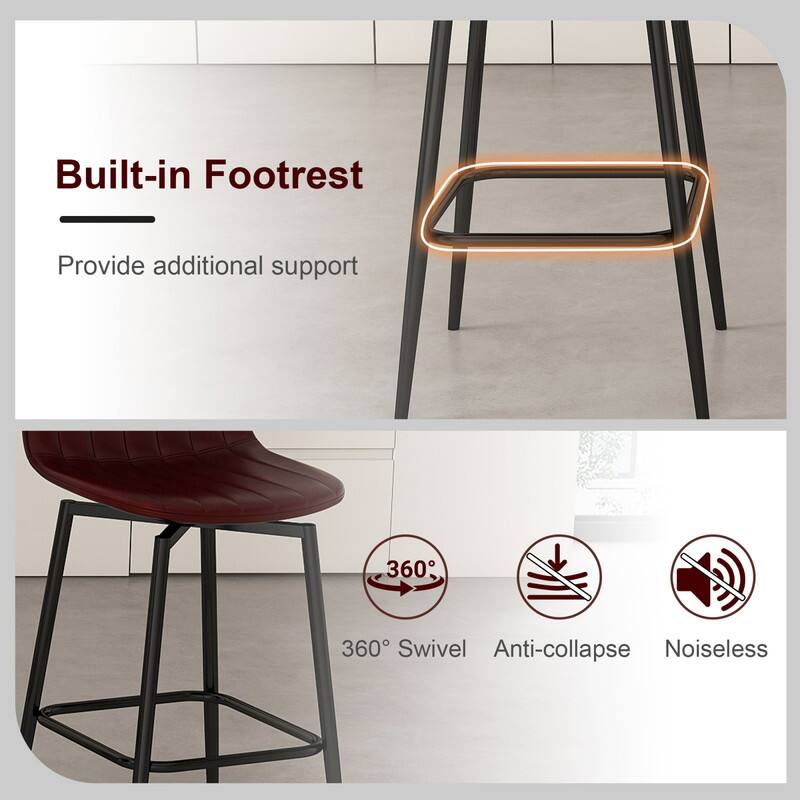 Built-in Footrest  
Provide additional support  

360° Swivel  
Anti-collapse  
Noiseless