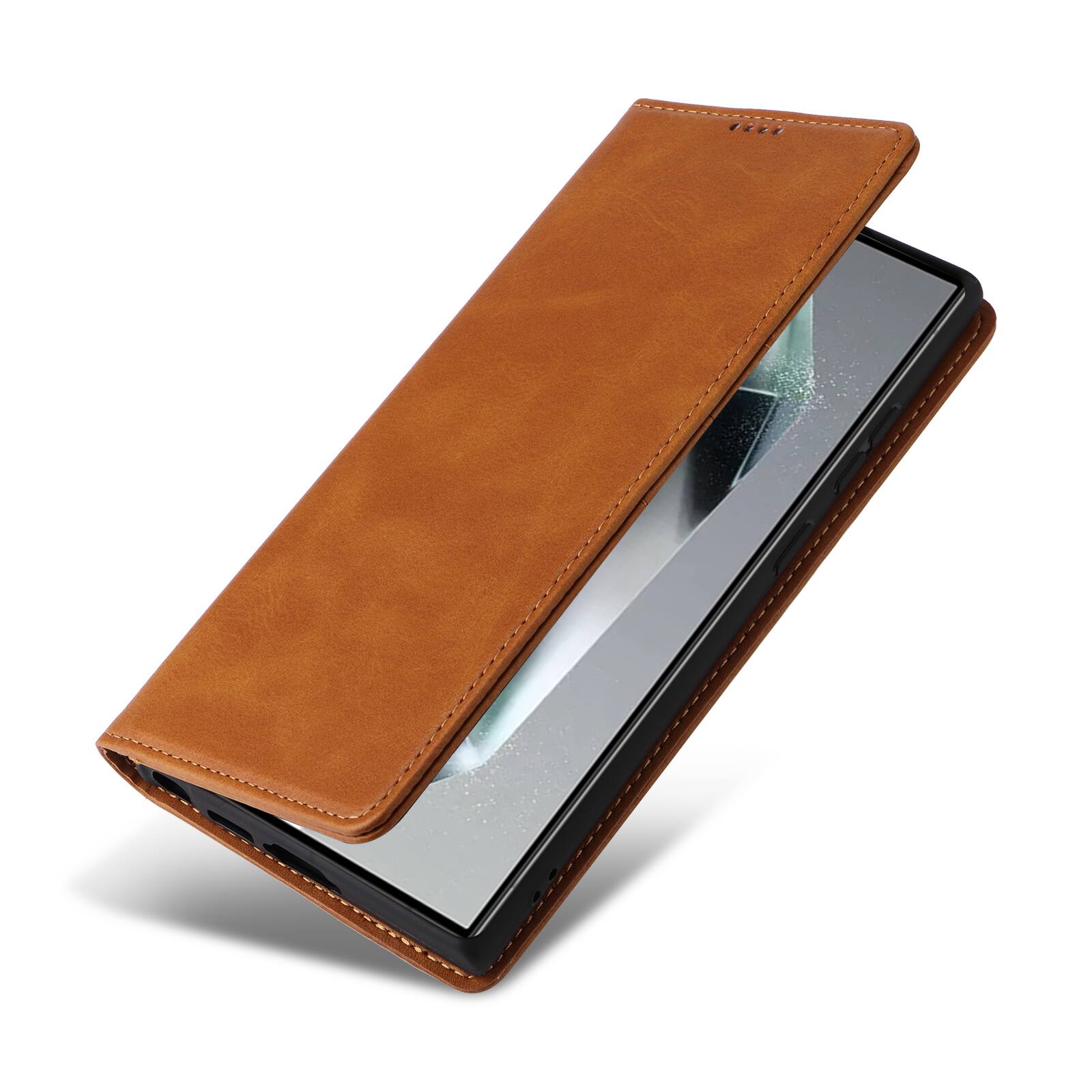 Left. Dteck - Case for Samsung Galaxy S25 Ultra,Wallet Case with Card Holder for Women Men,Shockproof PU Leather Flip Kickstand Cover - Brown.