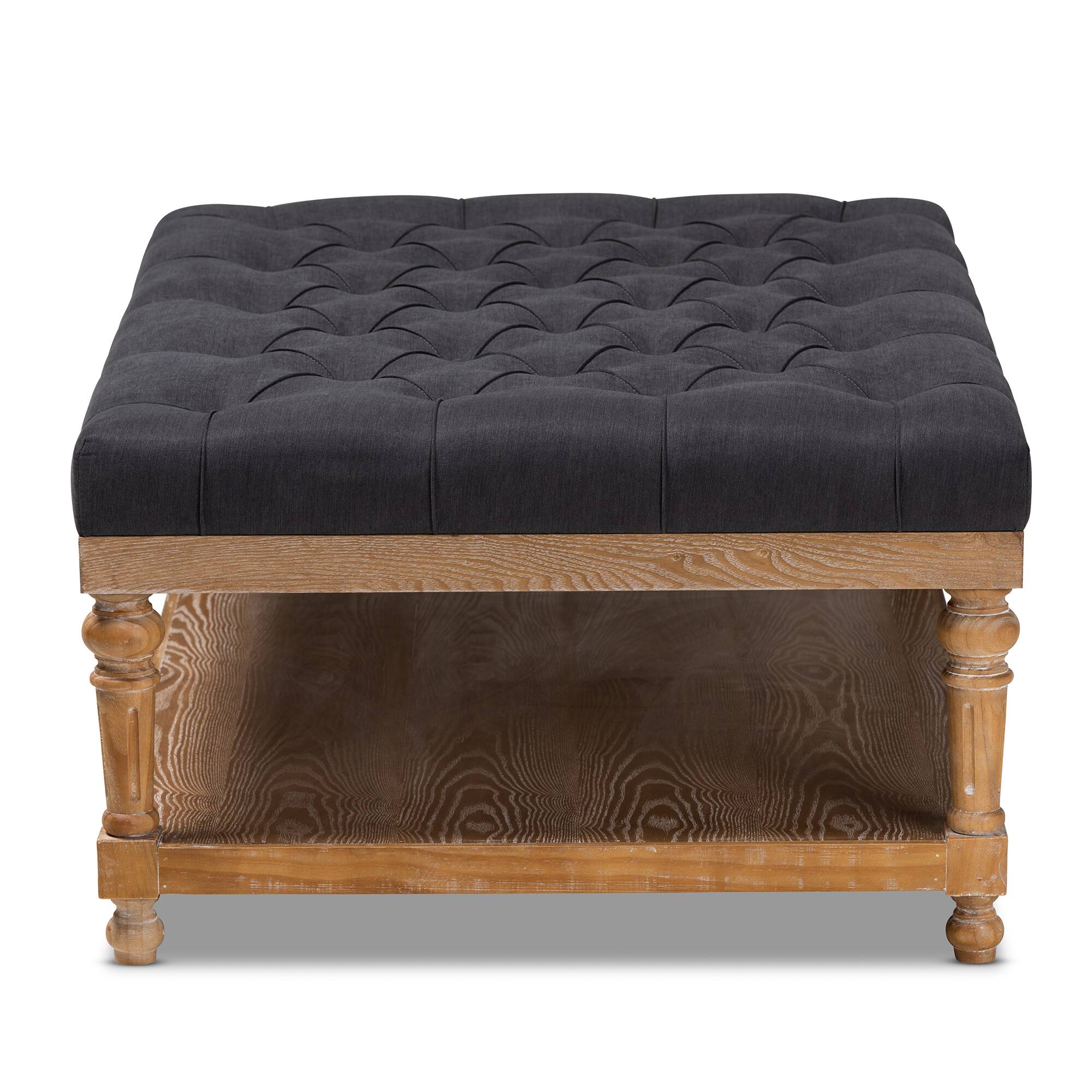 Left. Baxton Studio - Lindsey Modern and Rustic Linen Fabric Upholstered and Greywashed Wood Cocktail Ottoman - Charcoal/Greywashed.