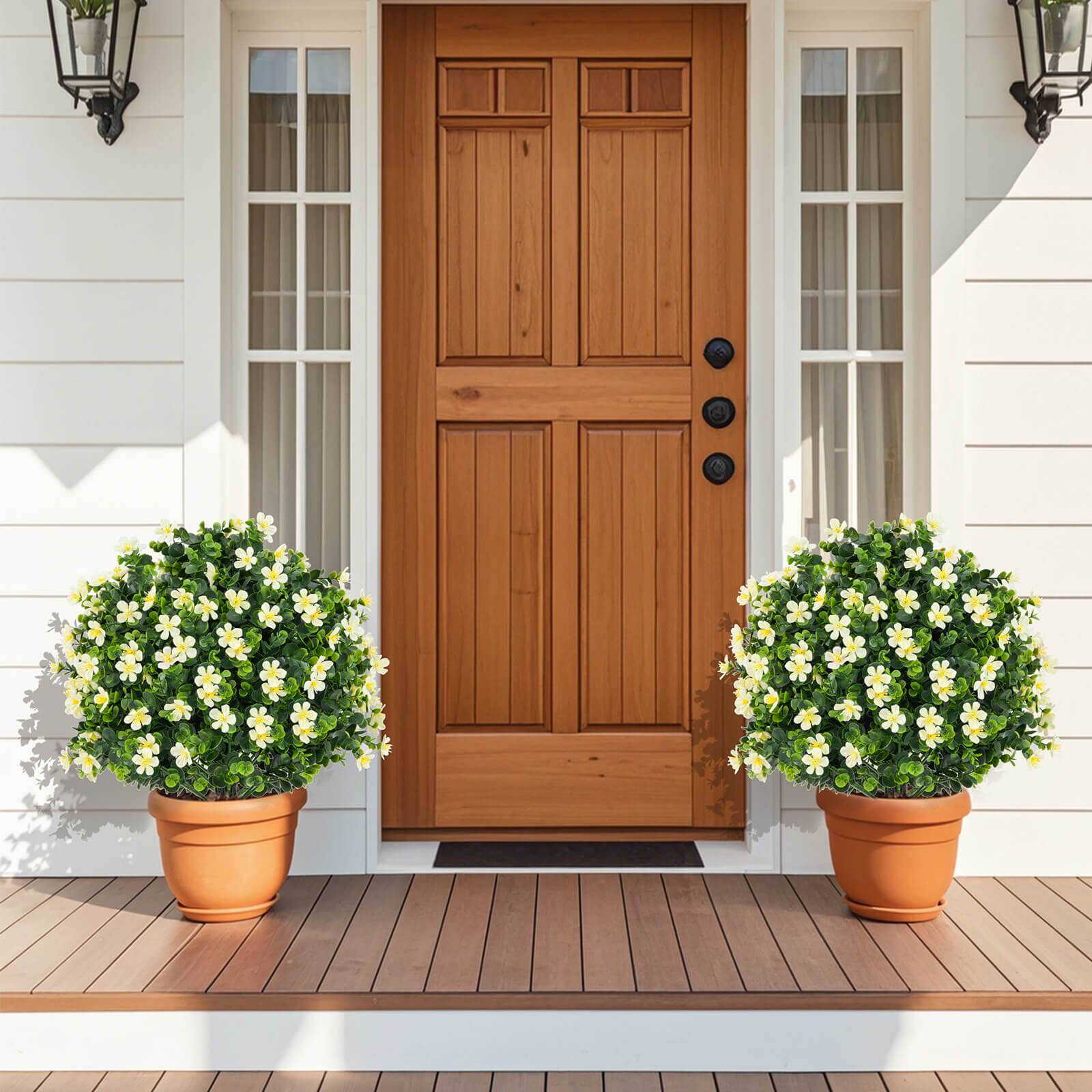 Alt View 1. Costway - Costway 2 Pack Artificial Boxwood Topiary Ball Tree Faux Shrub Bushes with Flowers White - White.