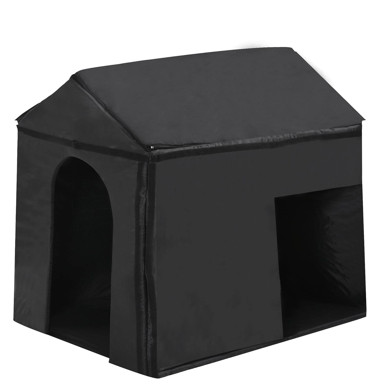 Angle. Pefilos - 60" Outdoor Dog House with Insulated Liner for Winter Use, Weatherproof Dog Kennel with Porch & Elevated Floor.