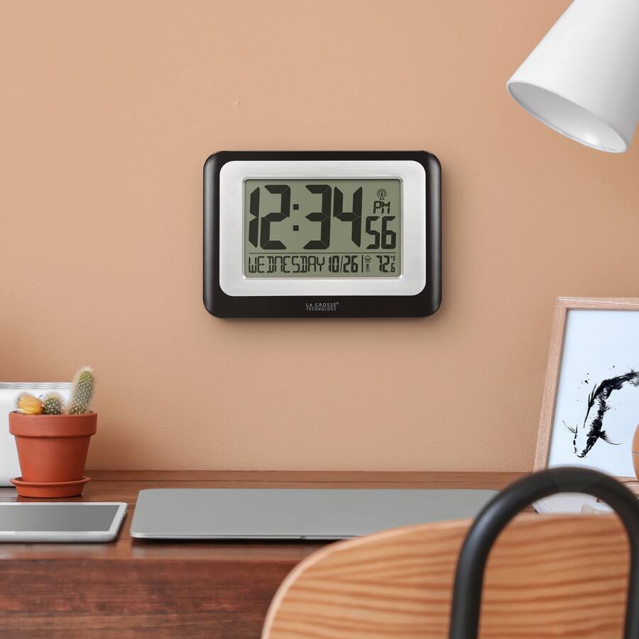 La Crosse Technology Digital Atomic Clock with Temperature Black/Silver ...