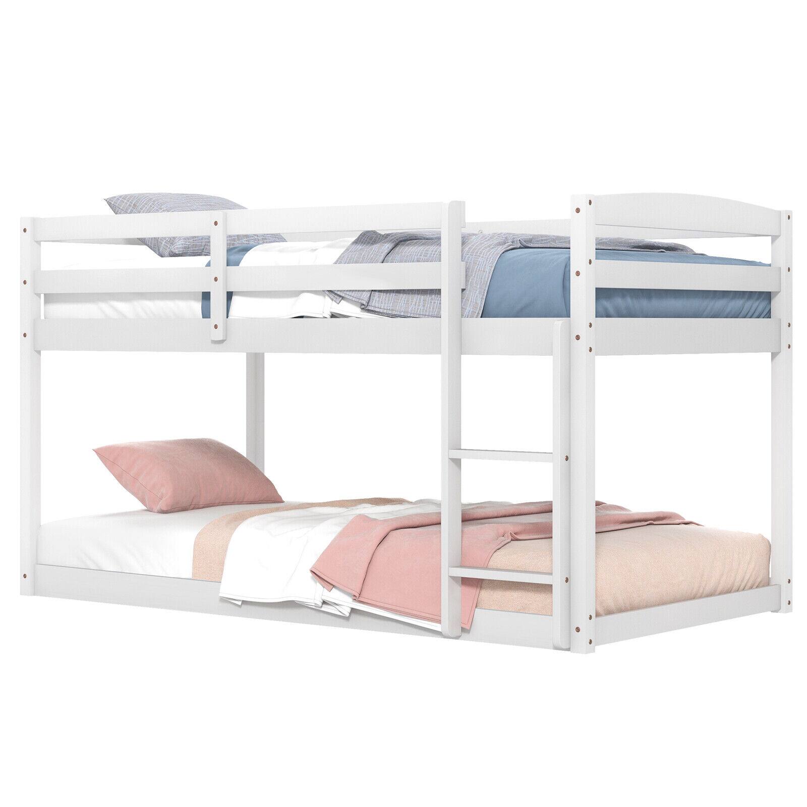 Back. SlickBlue - Space-Saving Bunk Bed Frame with High Safety Rails and Ladder Access - White.