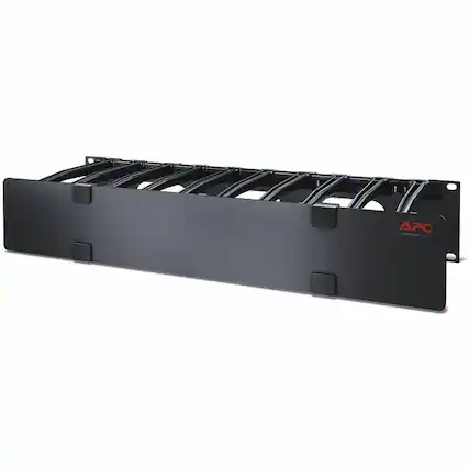 Front. APC - APC NetShelter Cable Management, Horizontal Cable Manager, 2U, Single Side with Cover, Black, 482.6 x 88.9 x 165.1 mm - Black.