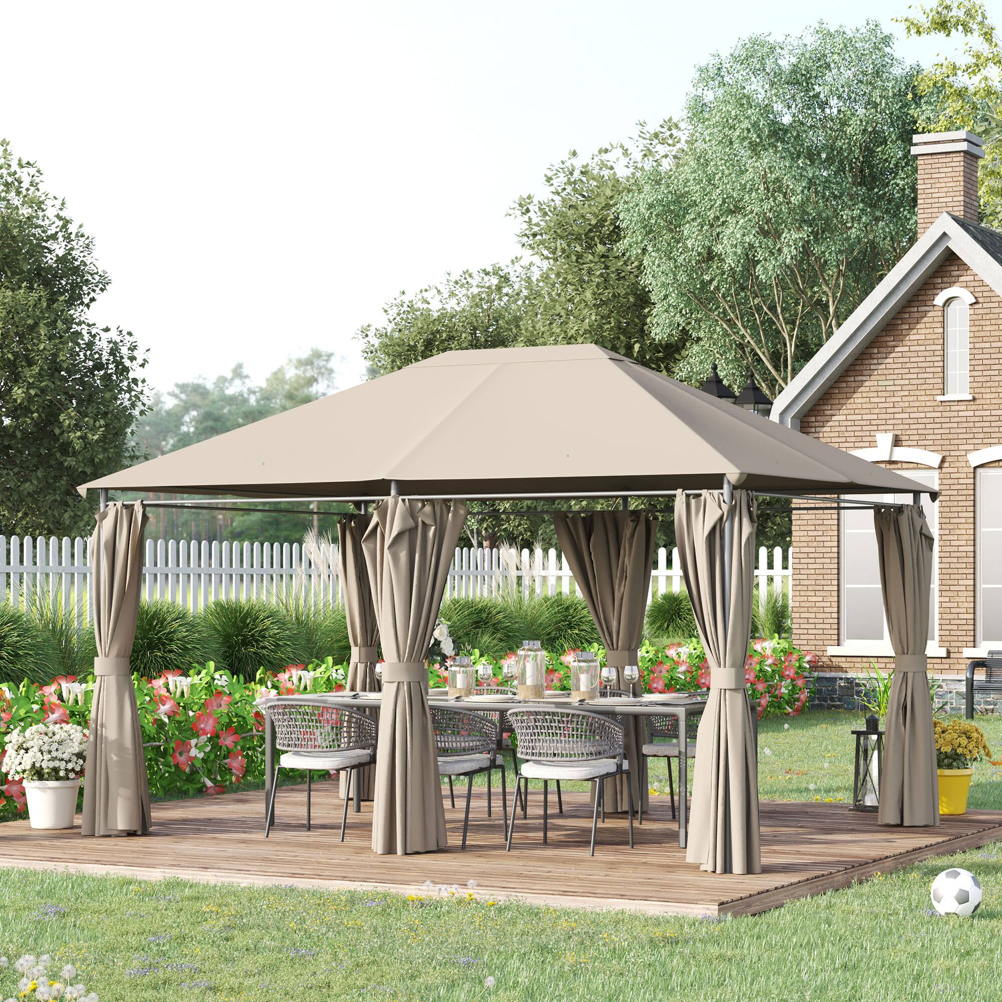 Angle. Outsunny - 10' x 13' Outdoor Patio Gazebo Canopy Shelter with 6 Removable Sidewalls, & Steel Frame for Garden, Lawn - khaki.
