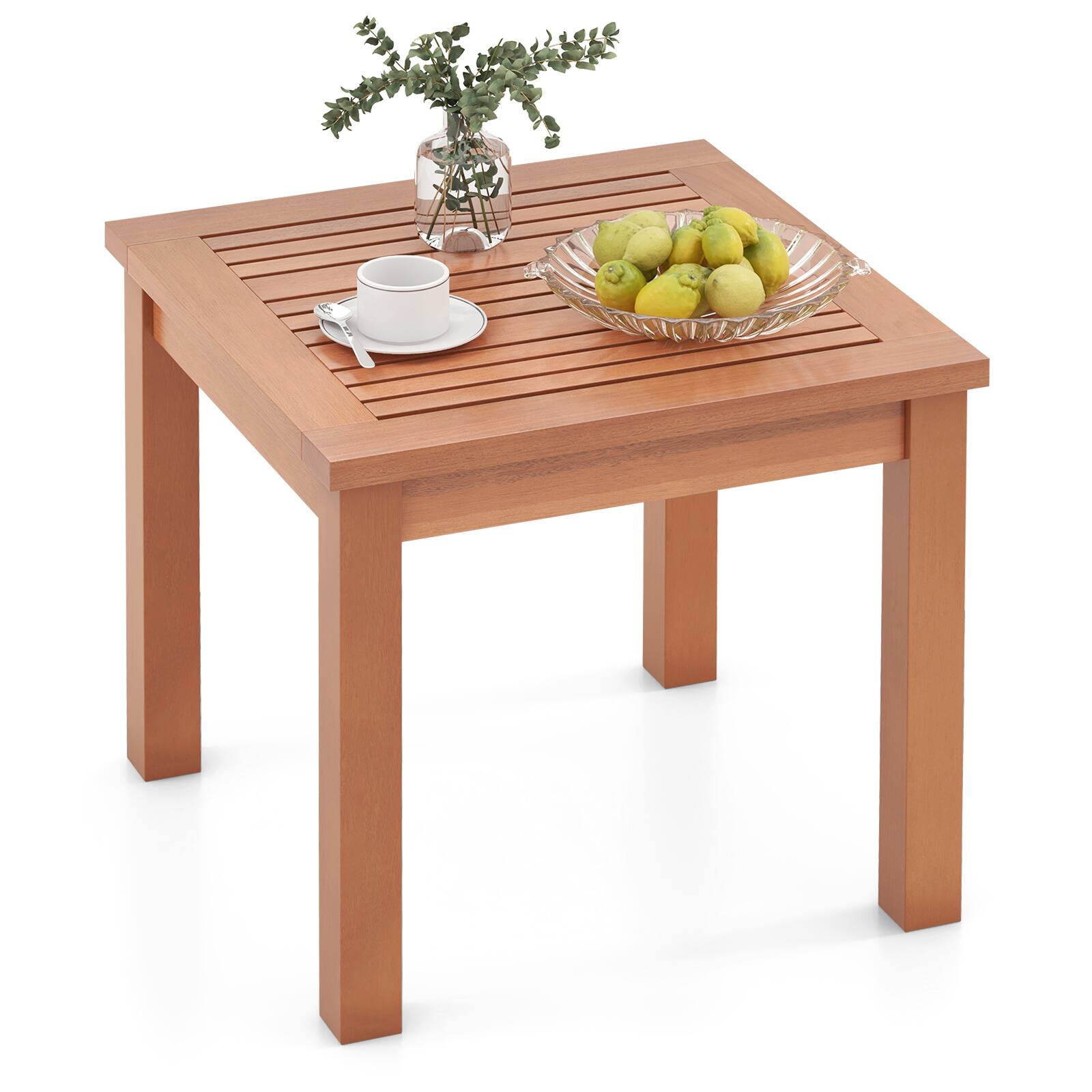 Alt View 7. Sugift - 18 Inch Square End Outdoor Adirondack Side Table with Slatted Tabletop - Orange.