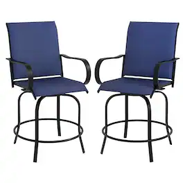 Outsunny - Outdoor Bar Stools with Armrests, Set of 2 360° Swivel Bar Height Patio Chairs with High-Density Mesh Fabric - Blue