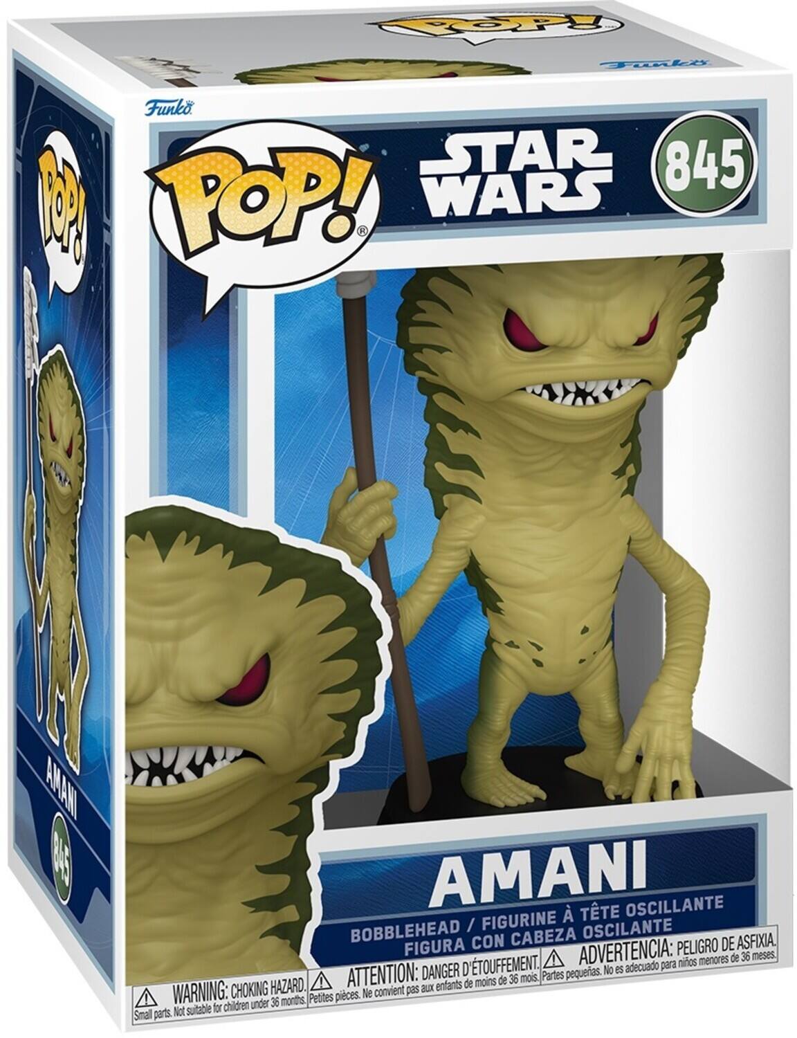 Funko POP! STAR WARS 845  
AMANI  
BOBBLEHEAD / OSCILLANTE FIGURINE / OSCILANTE FIGURA CON CABEZA  
ADVERTENCIA: para niños menores de 36 meses  
DANGER: for children under 36 months  
ATTENTION: aux enfants de moins de 36 mois  
WARNING: CHOKING HAZARD - Small parts. Not suitable for children under 36 months