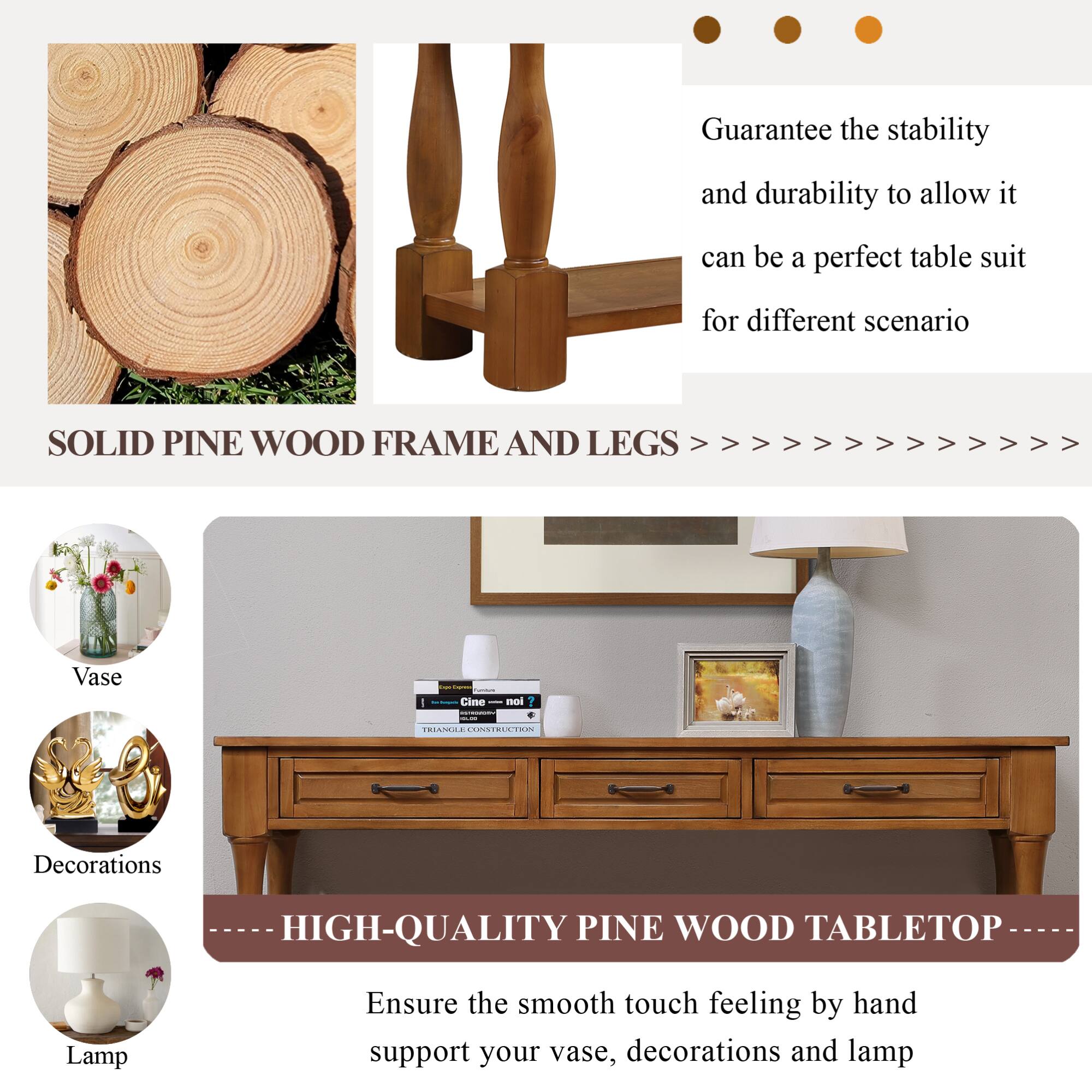 Sure, here is the corrected and grouped text:

---

**SOLID PINE WOOD FRAME AND LEGS**

Guarantee the stability and durability to allow it can be a perfect table suit for different scenario

---

**HIGH-QUALITY PINE WOOD TABLETOP**

Ensure the smooth touch feeling by hand support your vase, decorations and lamp

---

**Vase**

**Decorations**

**Lamp**

---

**Triangle Construction**

---

**Cine — no!**

---

**Cine — no!**

---

**Cine — no!**

---

**Cine — no!**

---

**Cine — no!**

---

**Cine — no!**

---

**Cine — no!**

---

**Cine — no!**

---

**Cine — no!**

---

**Cine — no!**

---

**Cine — no!**

---

**Cine — no!**

---

**Cine — no!**

---

**Cine — no!**

---

**Cine — no!**

---

**Cine — no!**

---

**Cine — no!**

---

**Cine — no!**

---

**Cine — no!**

---

**Cine — no!**

---

**Cine — no!