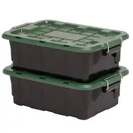 Homz - 2 Pack 10-Gallon Plastic Stackable Home Storage Bins with Lids, Black/Green - Black, Green