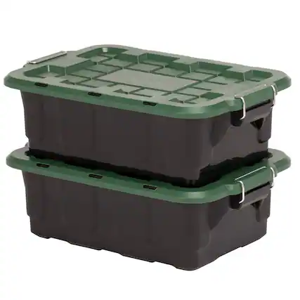 Front. Homz - Homz 2 Pack 10-Gallon Plastic Stackable Home Storage Bins with Lids, Black/Green - Black, Green.