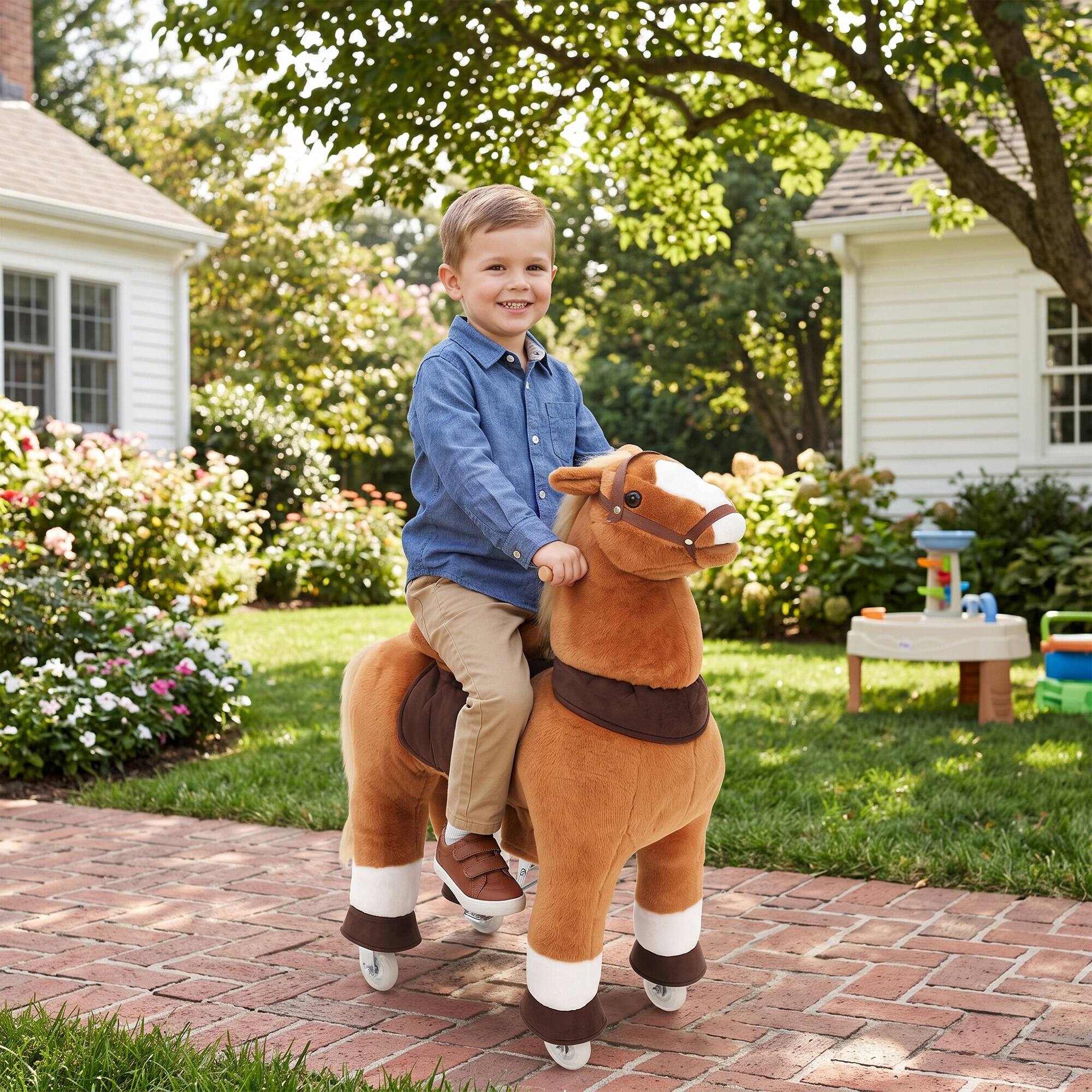 Alt View 1. Qaba - on Horse for Kids 4-12 Years - Brown.