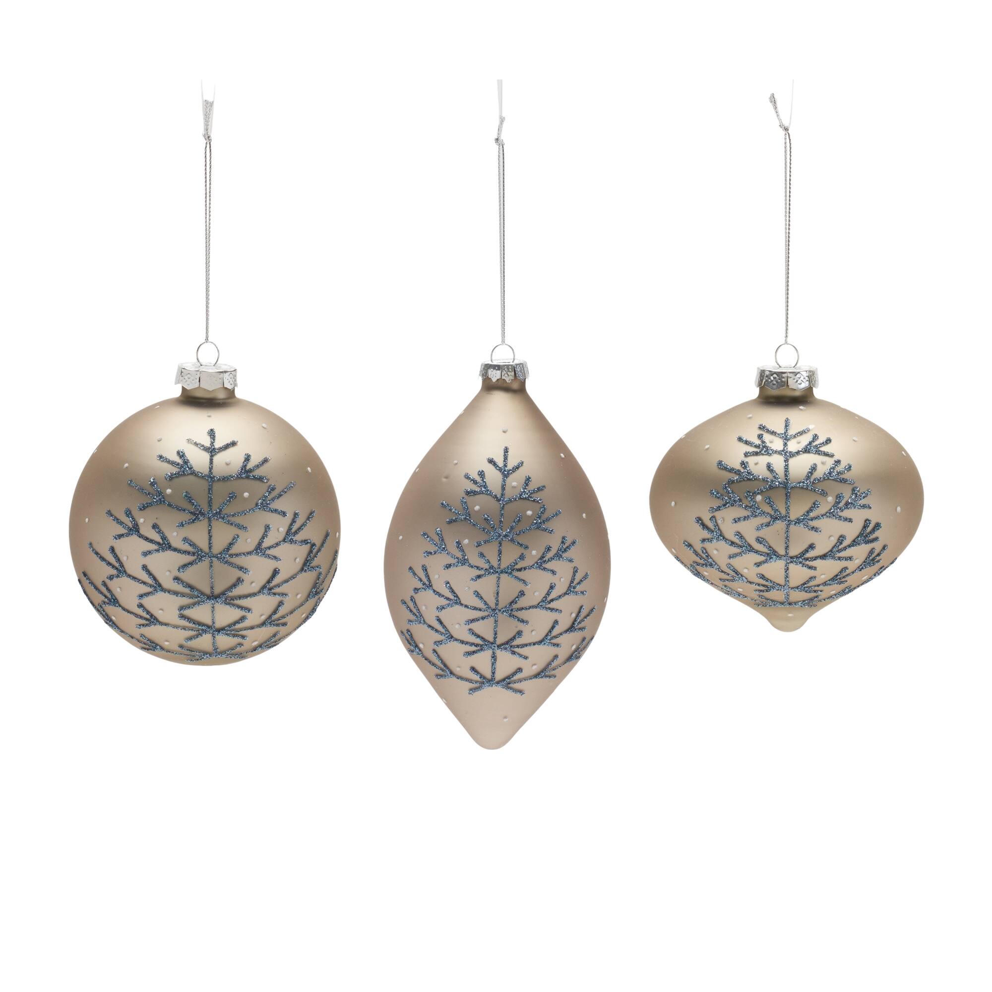 Angle. BreeBe - Champagne Glittered Ball Ornament (Set of 6) - Silver, Blue.