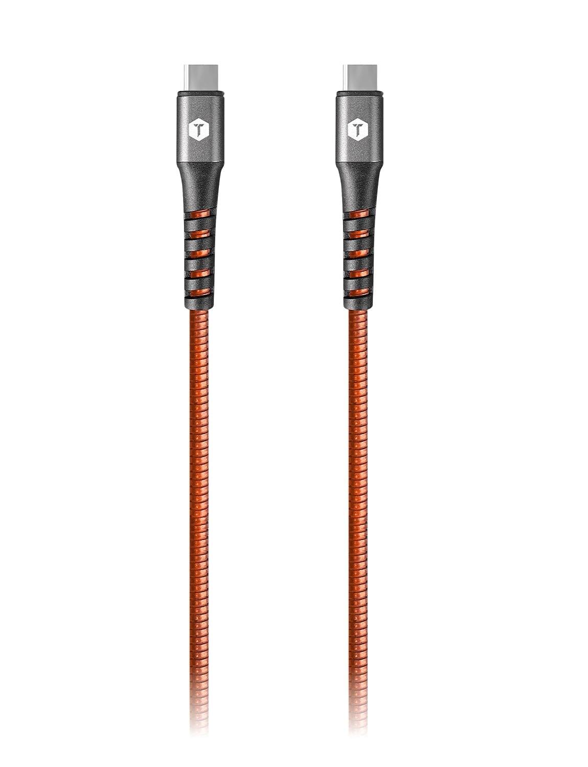 Angle. ToughTested - ToughTested USB-C to USB-C Cable 2 ft, Armor Flex Braided, 3A Fast Charging, Durable Short Cable.