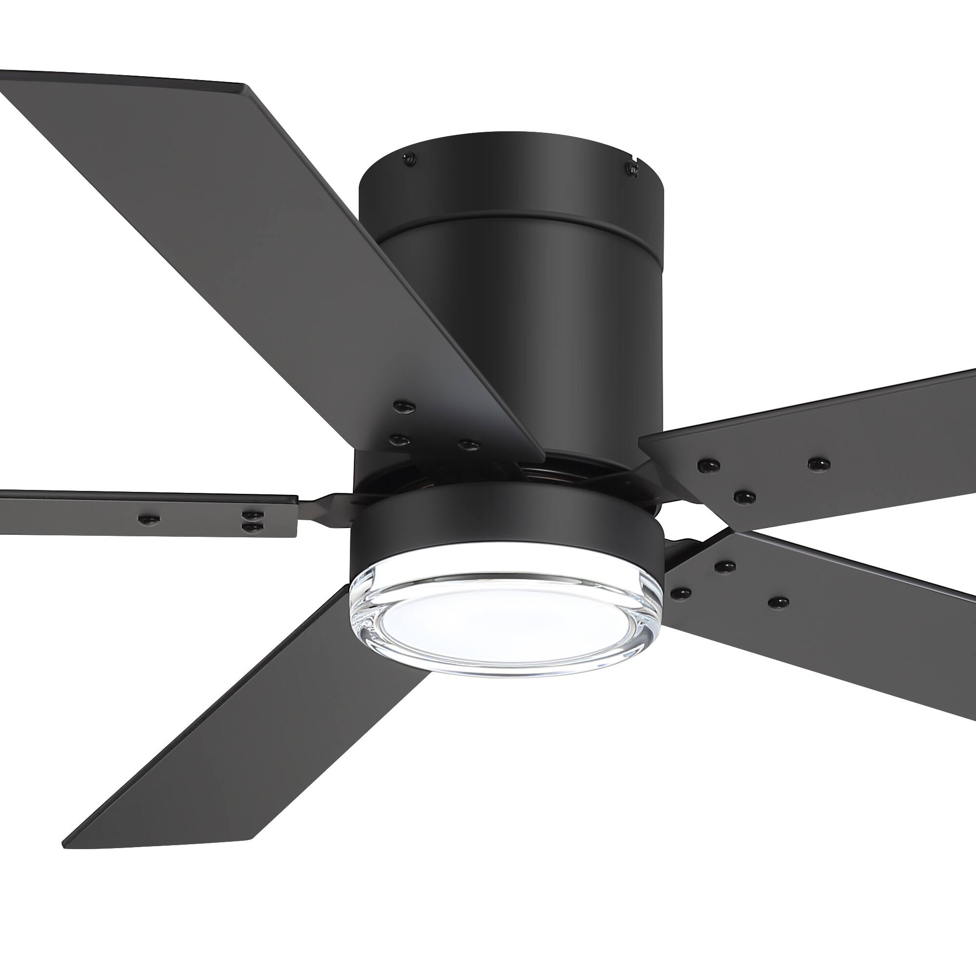Alt View 9. Breezary - 52-Inch Modern Flush Mount Ceiling Fan with LED Light and Remote, Dual-layer acrylic shade, 5 Blades, DC Motor - black.