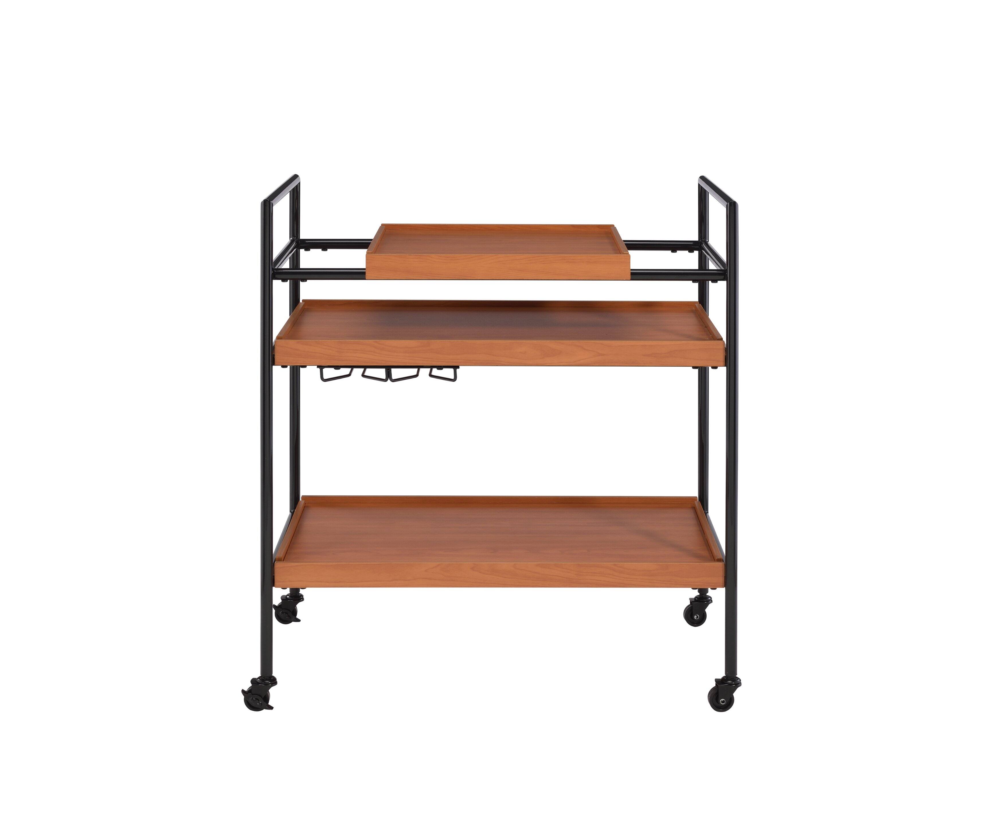 Left. APRILSOUL - Honey Oak and Black Serving Cart with Stemware Rack - Honey.