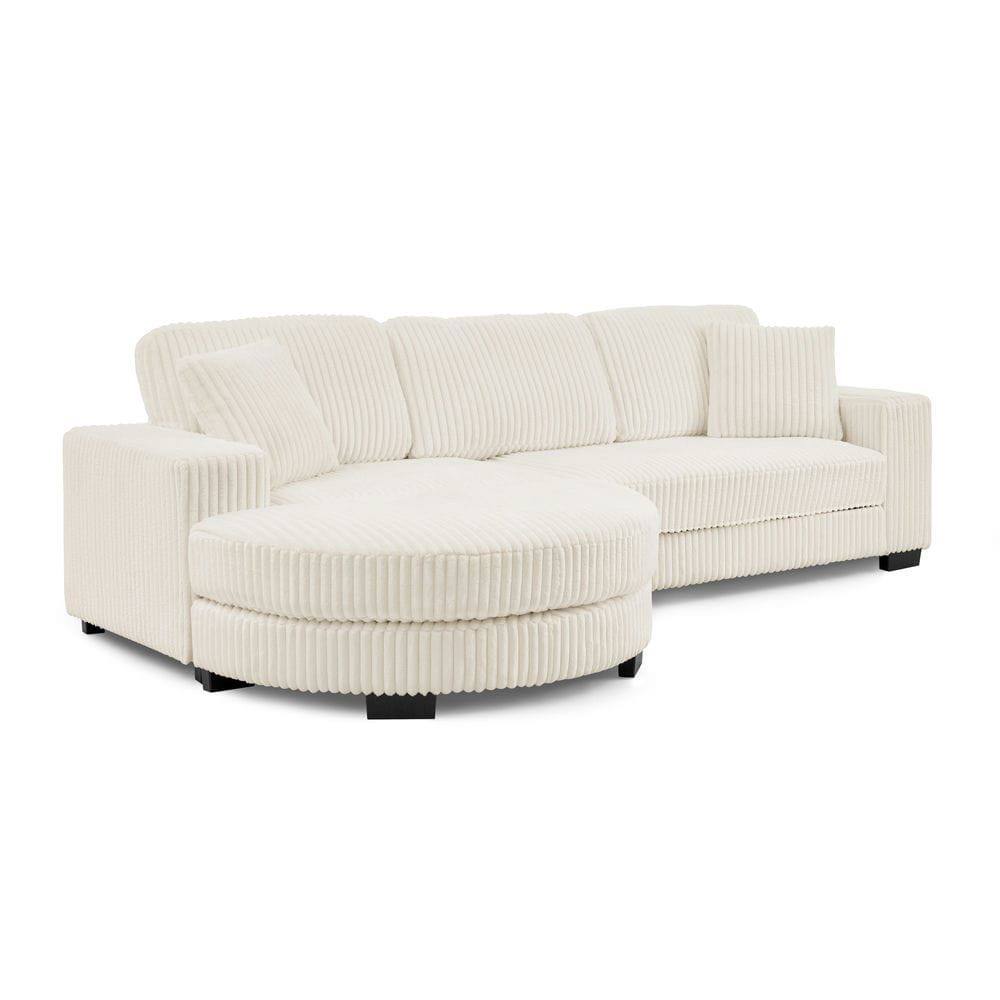 Alt View 8. Kadyn - Modular Sleeper Sectional with Ottoman, L-Shaped Corduroy Sofa with Tufted Design, Beige - Beige.