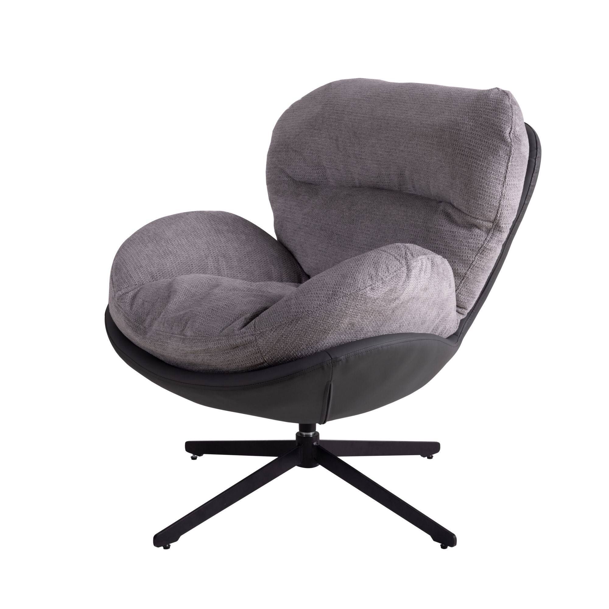 Front. Boyel Living - Light Gray Modern Chenille Chair. Swivel Office Chair with Faux Leather and Black Metal Base Frame for Small Spaces - Gray.