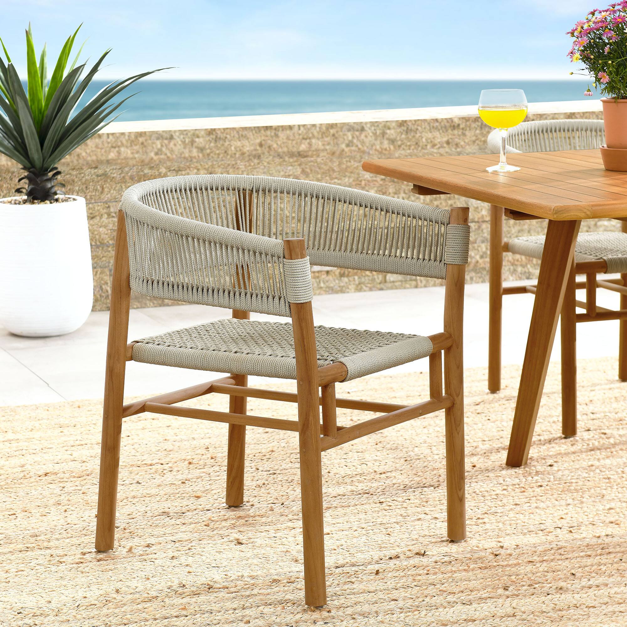 Front. Modway - Vienna Outdoor Patio Teak and Rope Curved-Back Dining Armchairs Set of 2 by Modway - Natural Natural.