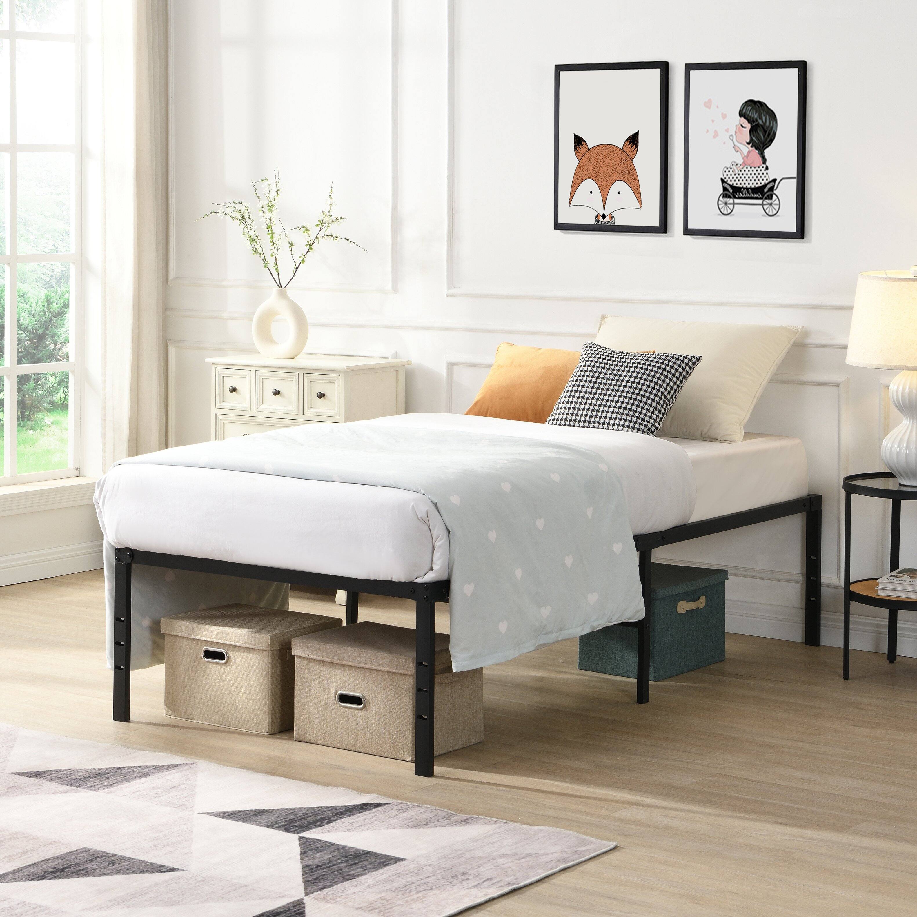 Left. LUCKY ONE - Twin Size Metal Bed Frame - Black.
