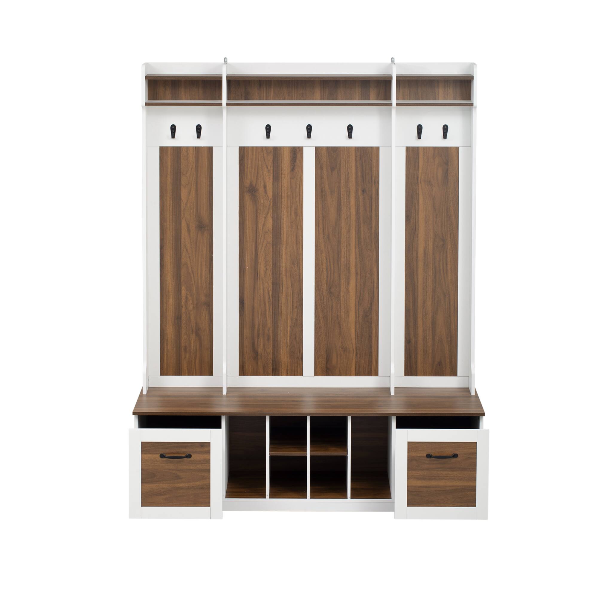Alt View 9. GOODSILO - 5-in-1 Entryway Storage Bench with Coat Hooks, 2 Drawers and Adjustable Shelves for Hallway Organization and Living Room - Brown+White.