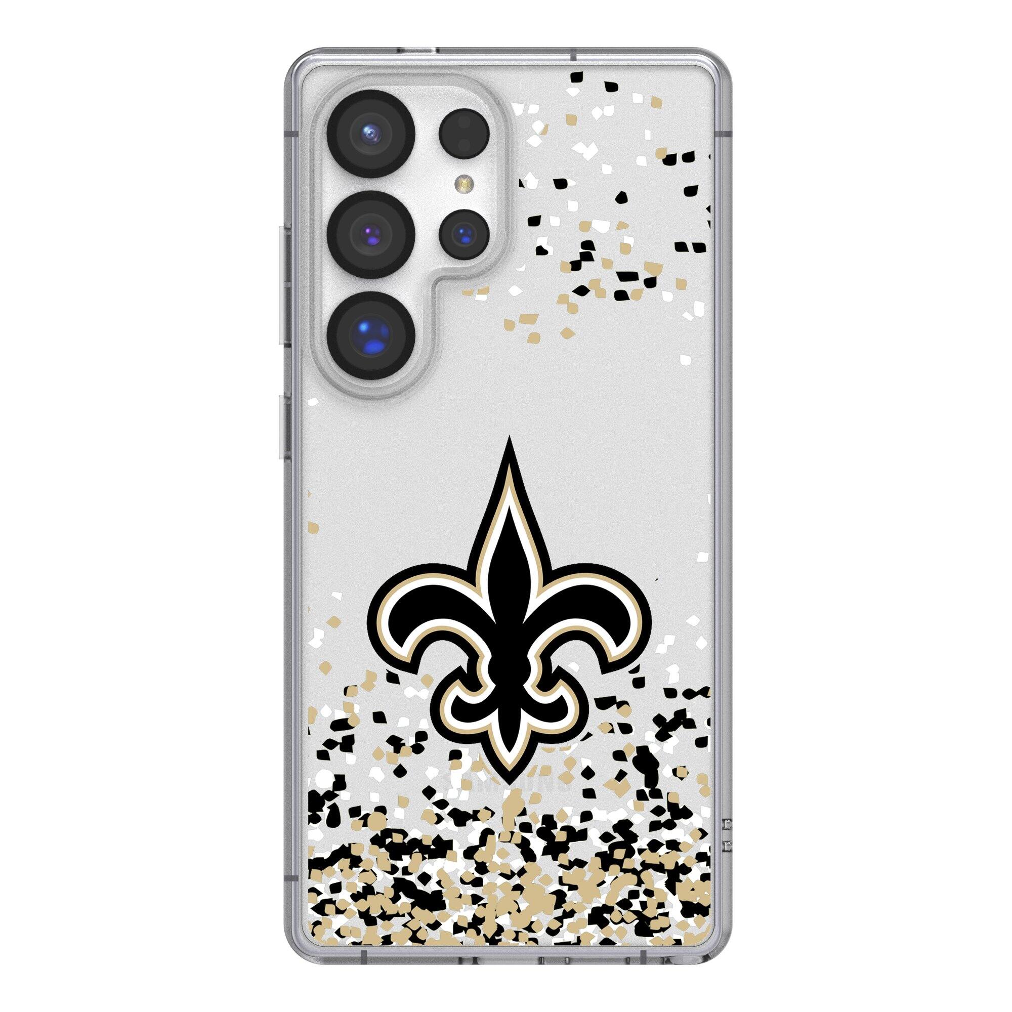 Front. Keyscaper - New Orleans Saints Galaxy Clear Case with Confetti Design - S23 - Multicolor.