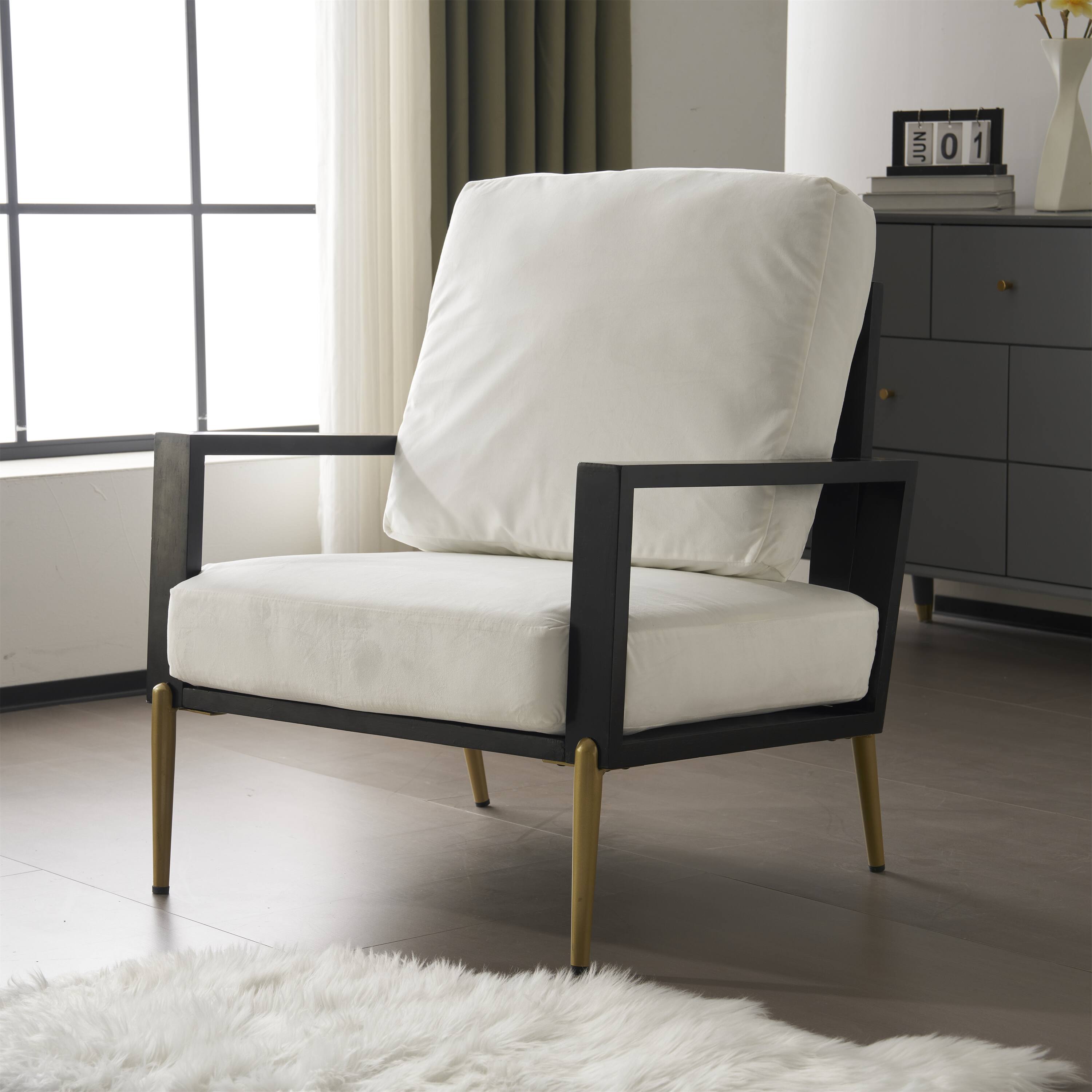 Alt View 7. Ecooso - Modern Low Back Accent Chair, Metal Legs & Pillow Back, Lounge Sofa Chair - White.