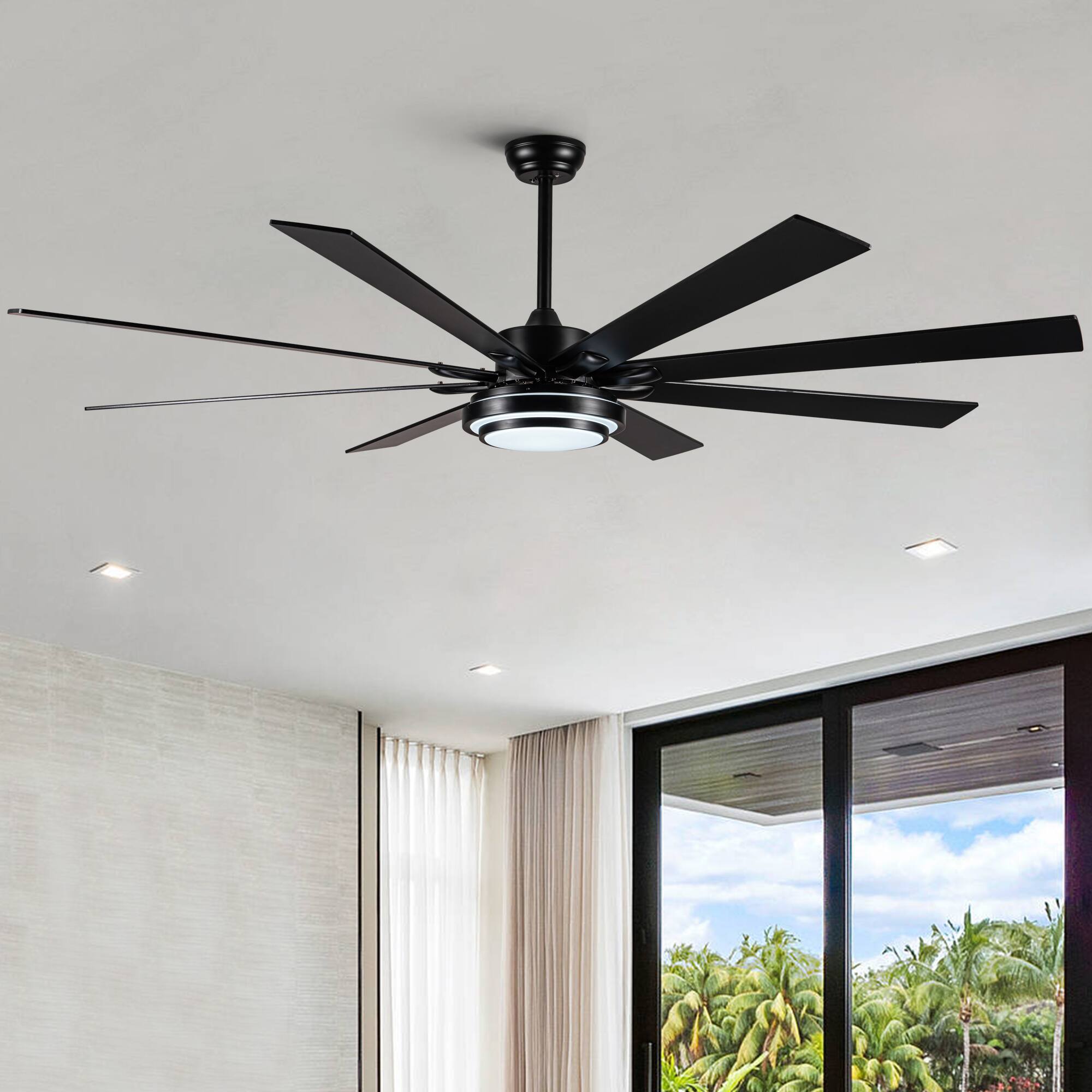 Front. APRILSOUL - Smart 52 Inch DC Ceiling Fan 6 Speed Remote 24W Dimmable LED Downrod Mount - Black.