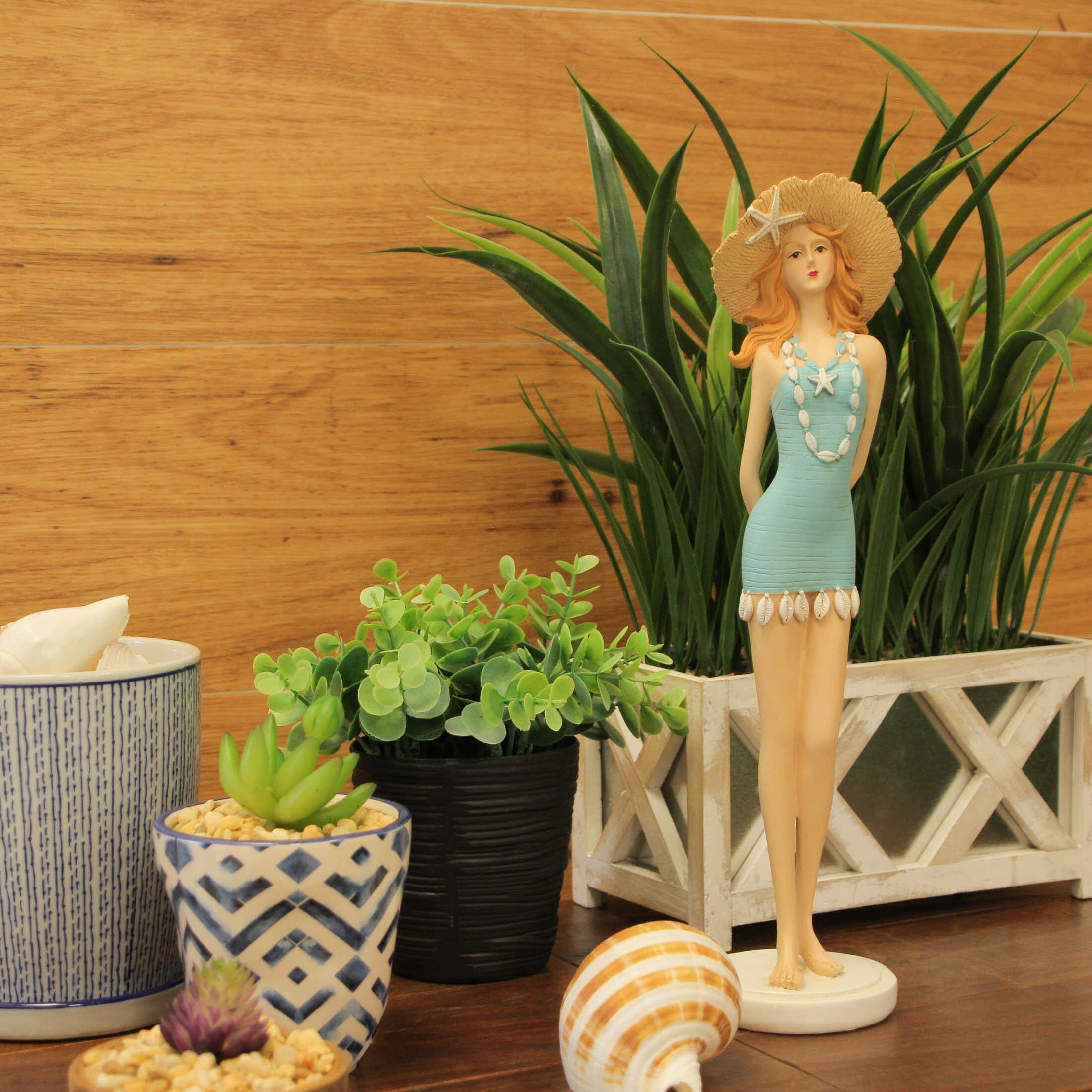 Alt View 4. Fancy That - Redhead Bathing Beauty Figurine – 14-Inch, Vintage Coastal Decor - Teal.