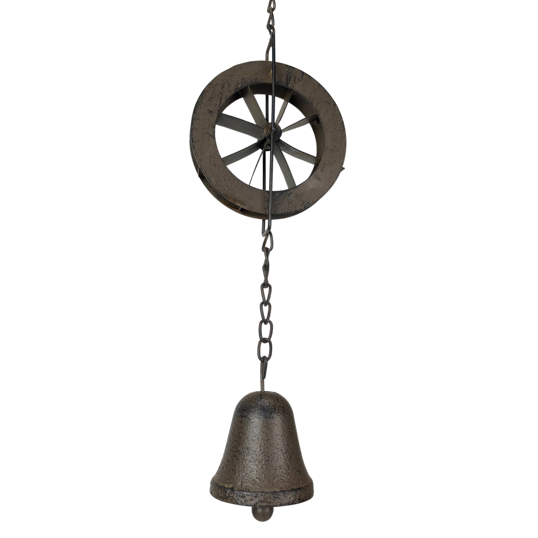 Alt View 10. Things2Die4 - 78-Inch Metal Rain Chain - 6 Water Wheels & Weighted Bell, Rustic Brown Finish - Brown.