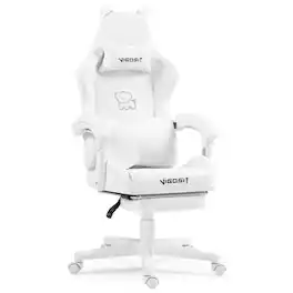 Chateau Abodes - Cat Gaming Chair with Paw Lumbar Cushion & Pillow for Girls & Teens - White