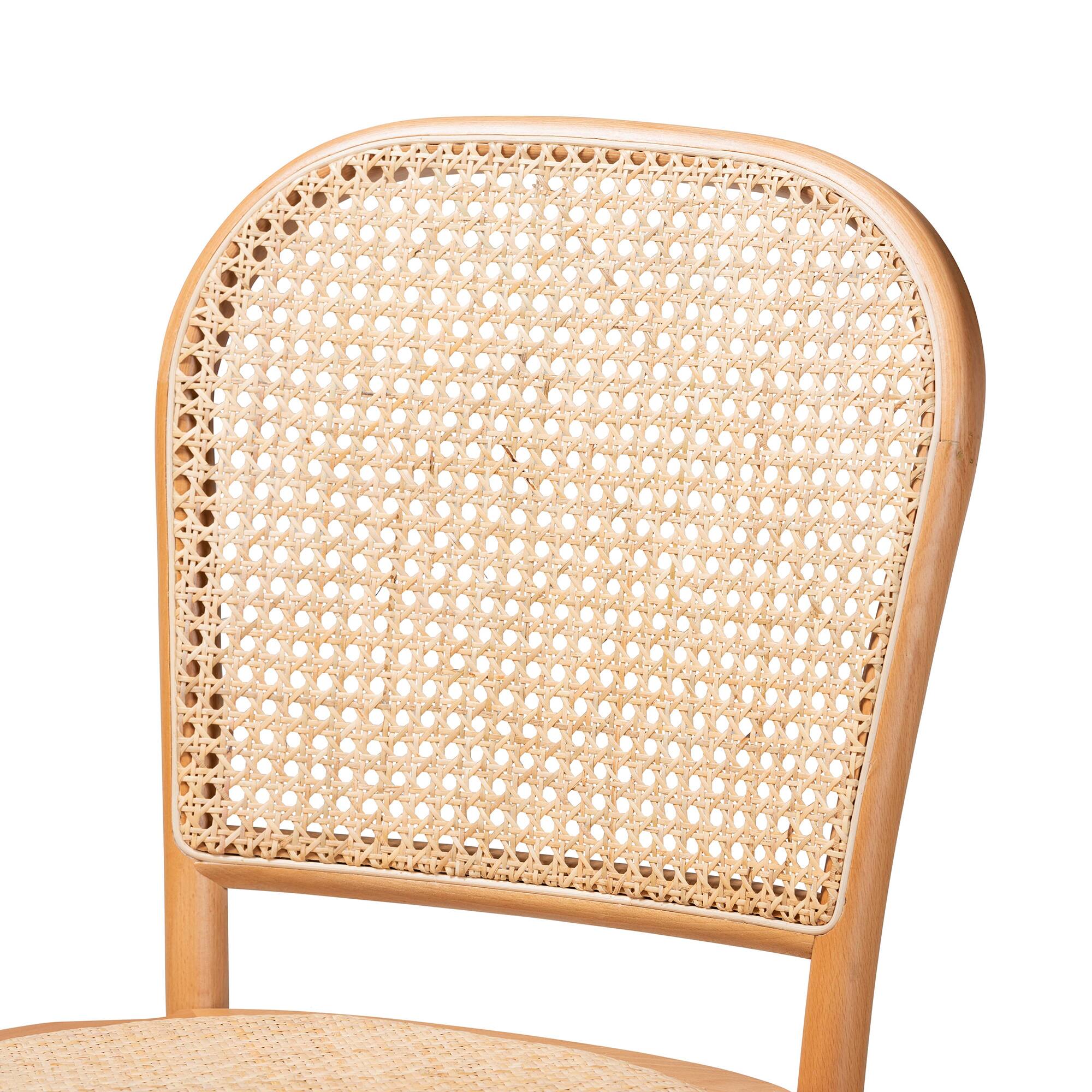 Back. Baxton Studio - Vance Mid-Century Modern Woven Rattan and Wood Cane Counter Stool - Beige/Natural.