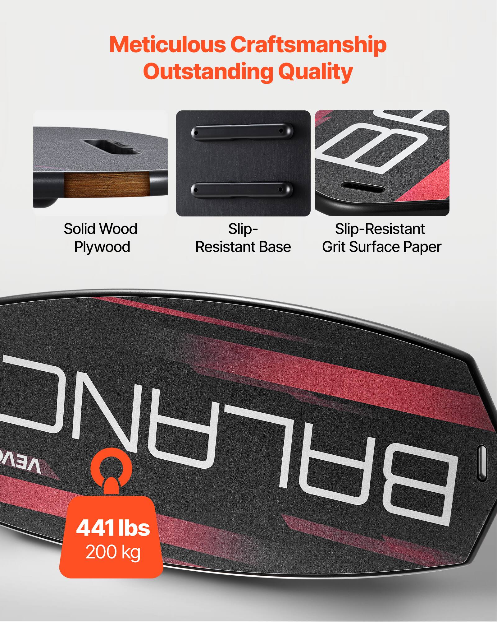 Meticulous Craftsmanship  
Outstanding Quality  

Solid Wood Plywood  
Slip-Resistant Base  
Slip-Resistant Grit Surface Paper  

441 lbs  
200 kg