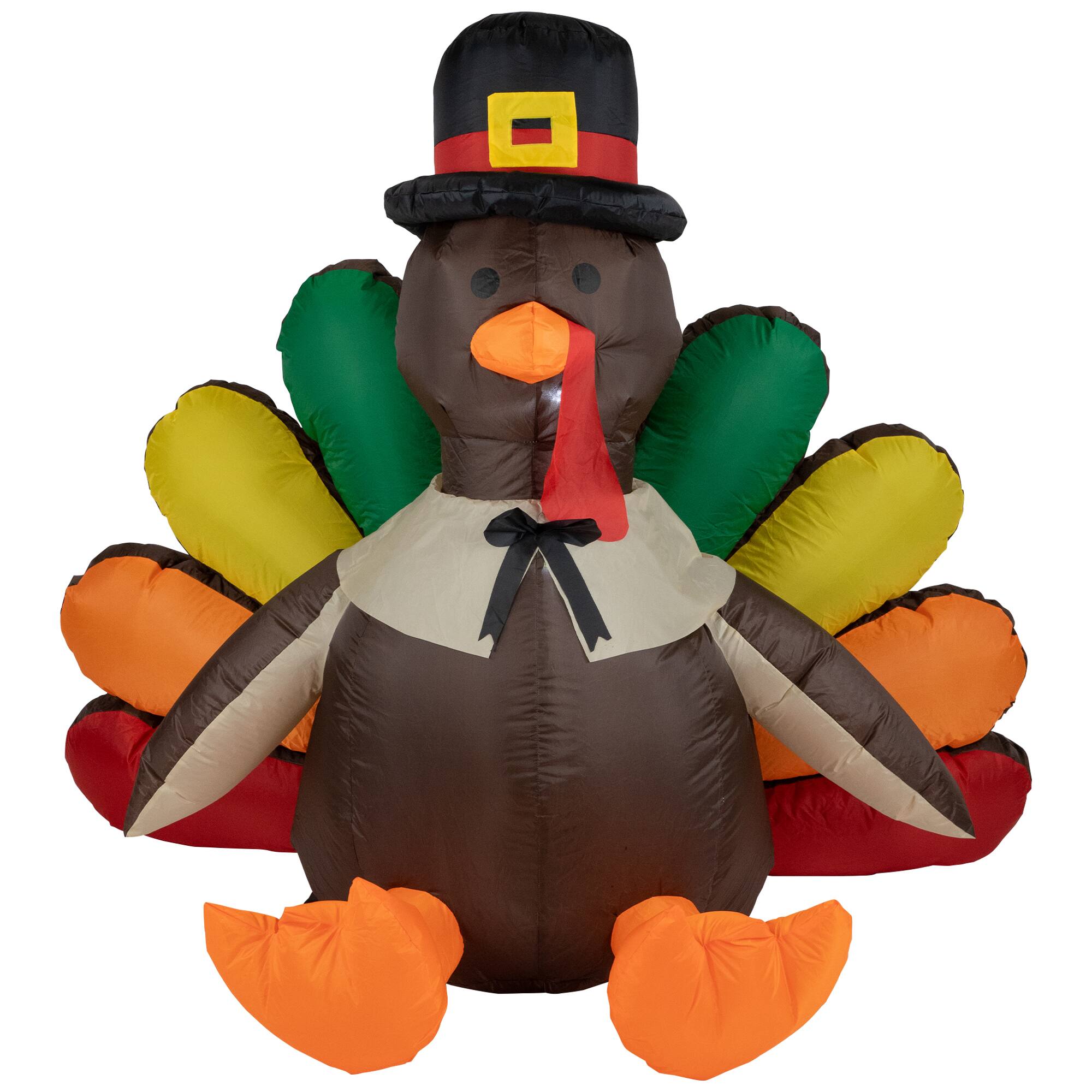 Front. Northlight - Pre-Lit Pilgrim Turkey Inflatable Thanksgiving Outdoor Yard Decoration - 6' - Multi.