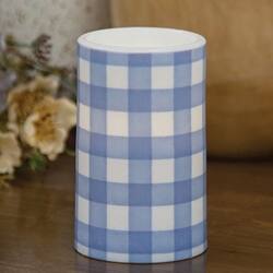 Angle. BreeBe - Blue & White Gingham Check Timer Pillar 3"x5" - Blue & White.